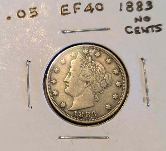 1883 Liberty Head Nickel no cents coin in EF40 condition.