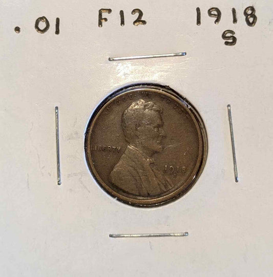 1918 S Lincoln Cent in fine condition, historic collectible coin.