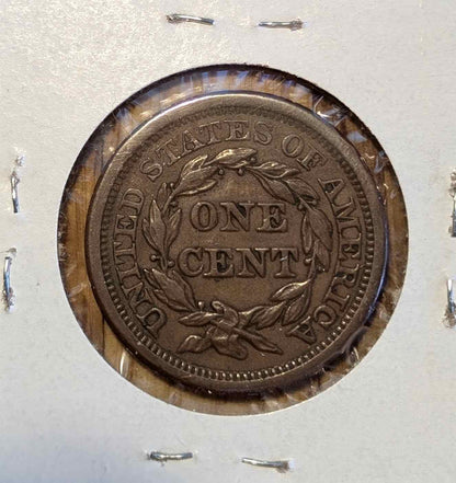 1854 Braided Hair Large Cent in extremely fine condition, rare collectible coin.