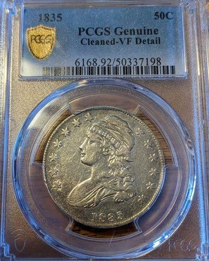 1835 Capped Bust Half Dollar, VF20, certified and encapsulated coin.