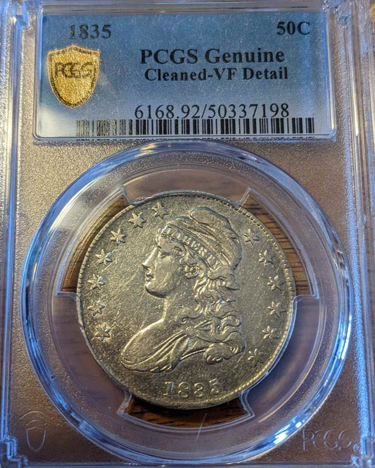 1835 Capped Bust Half Dollar, VF20, certified and encapsulated coin.
