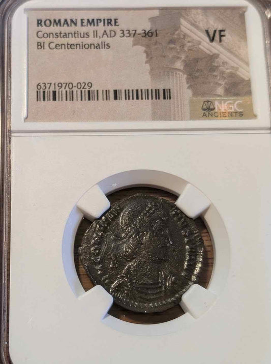 Ancient Roman coin, Constantius II, AD 337-361, BI Centenionalis, very fine condition, ancient history collectible.
