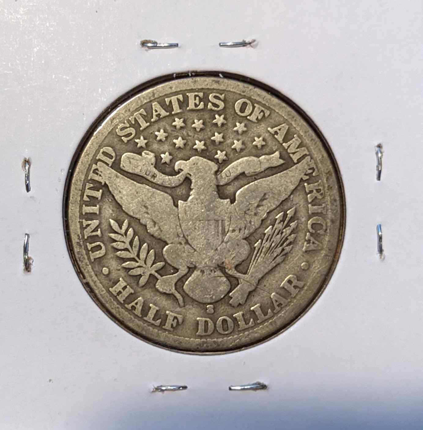 1908 S Barber Half Dollar coin with intricate design and historic details.