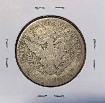 1912 Barber Half coin, 90% silver, historic design.