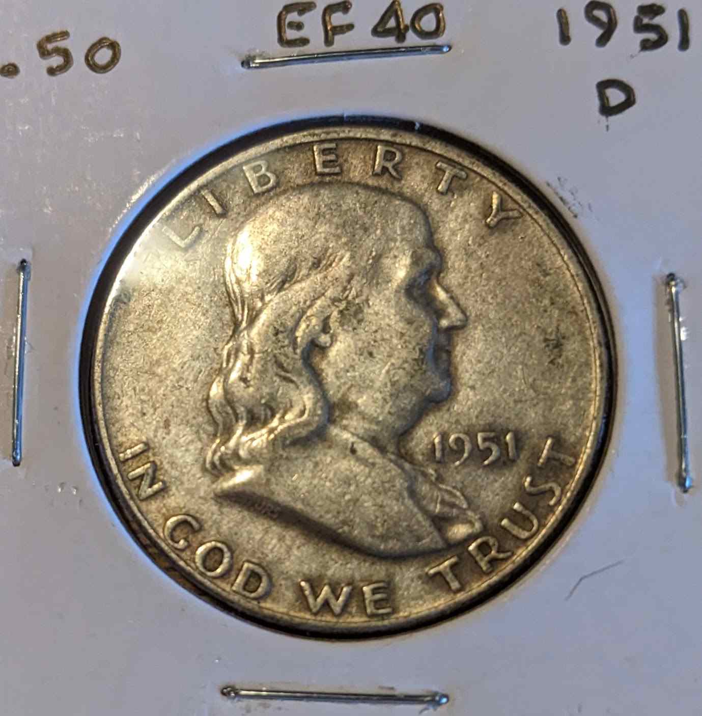 Franklin Half Dollar 1951-D obverse showing Benjamin Franklin bust.