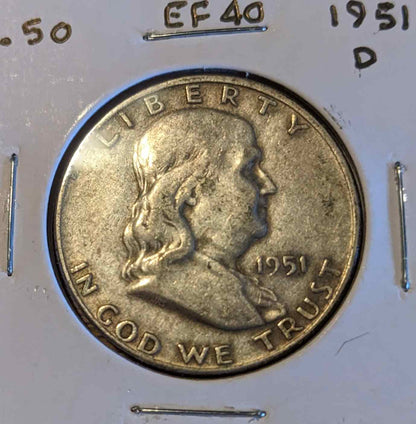 Franklin Half Dollar 1951-D obverse showing Benjamin Franklin bust.