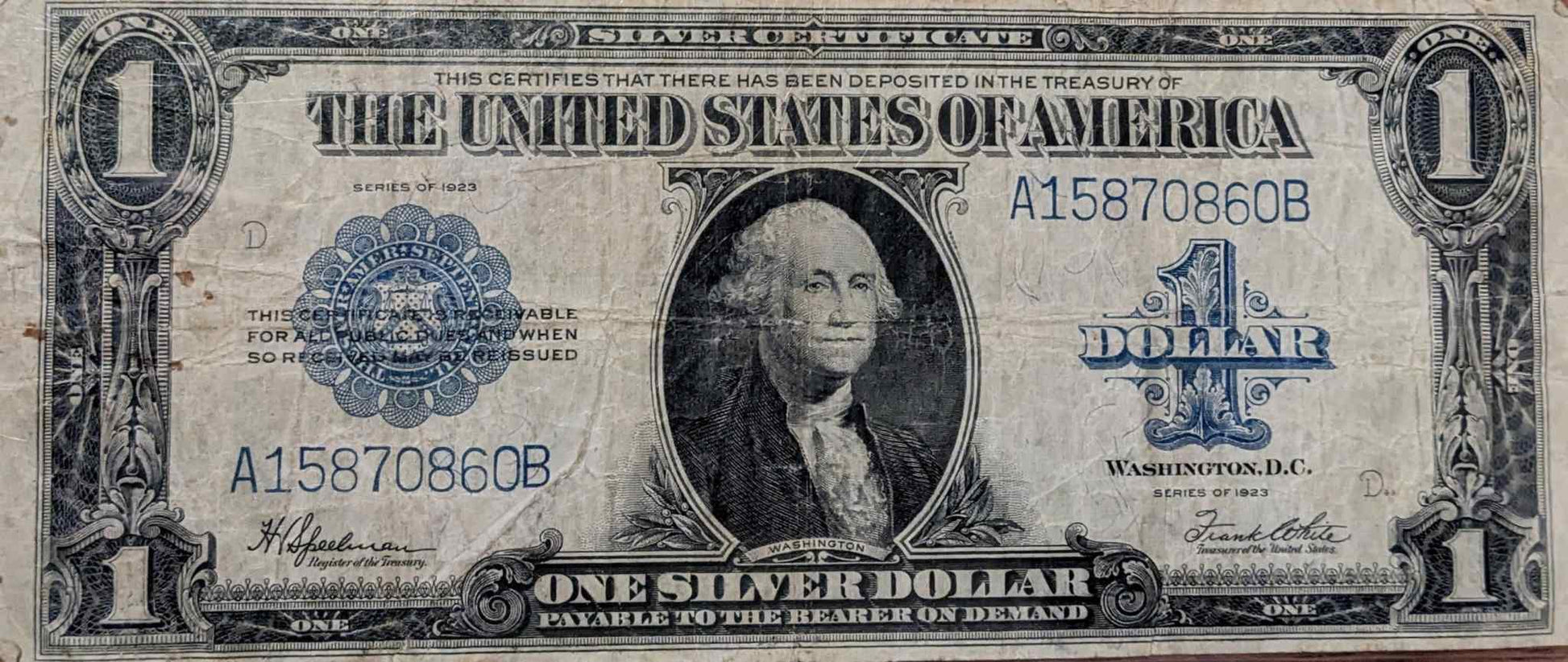 1923 US Large Silver Certificate with blue seal in VG10 condition.