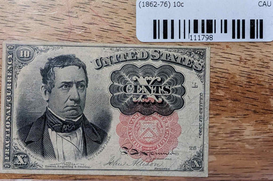 1874 US 10 cents fractional currency, 5th issue, historical collector's item in very fine condition.