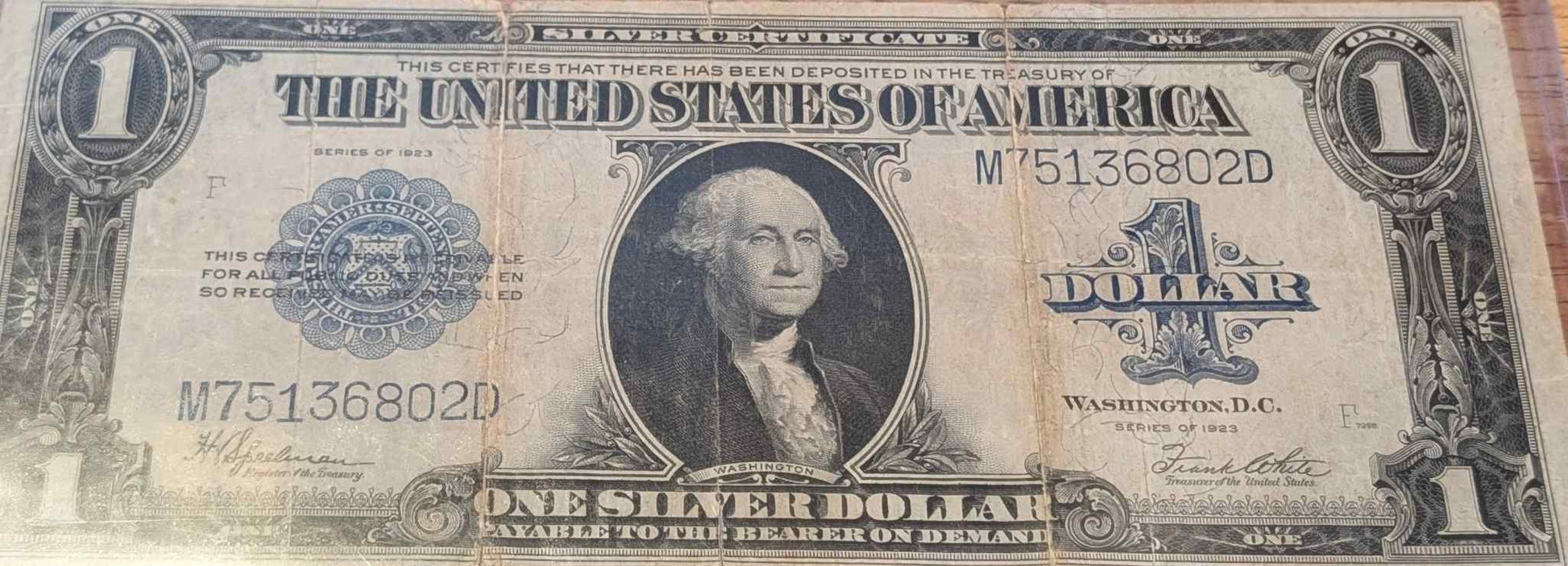 1923 US Large Silver Certificate with blue seal.