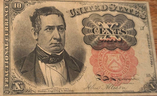 1874 US 10 cents fractional currency 5th issue, vintage collectible note.