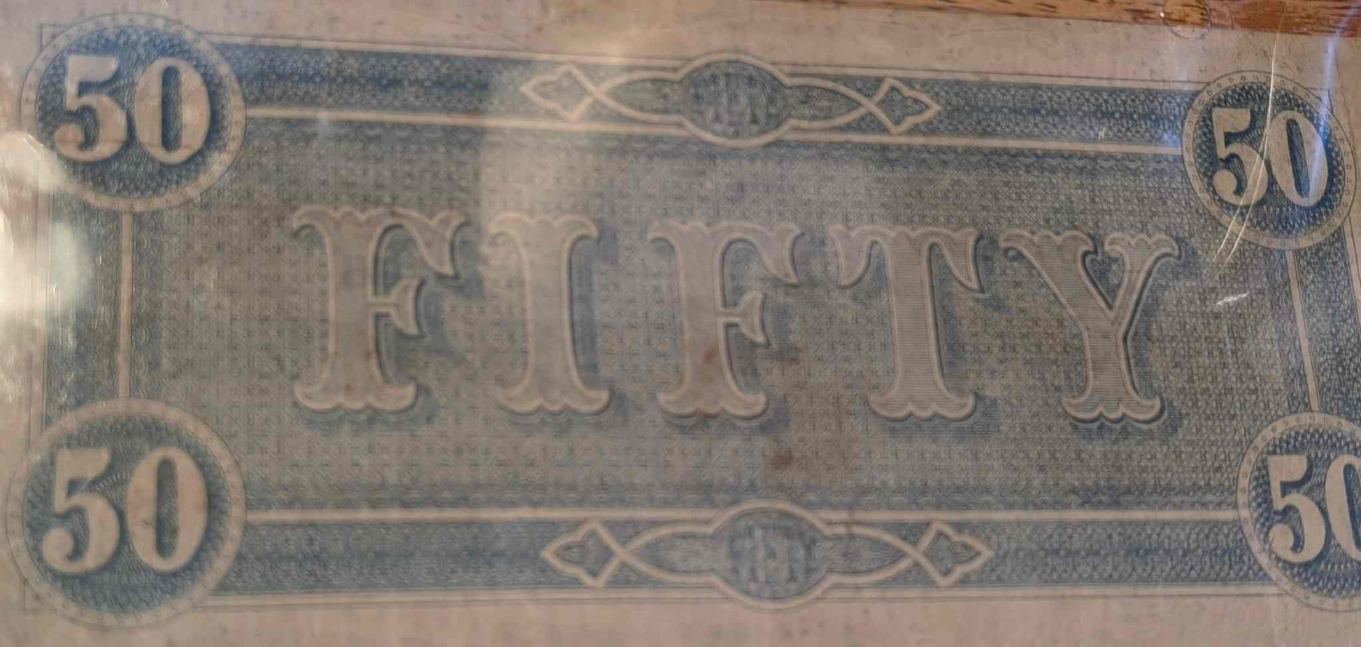 1864 Confederate States of America $50 bill in fine condition.