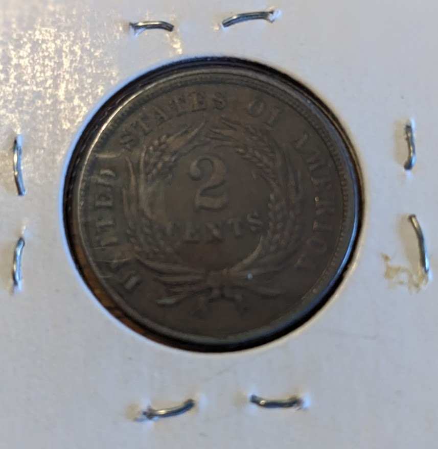 1864 TWO-CENT PIECE with large motto, historical American coin.