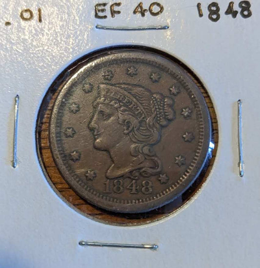 1848 Braided Hair Large Cent in extremely fine condition, showcasing intricate design.
