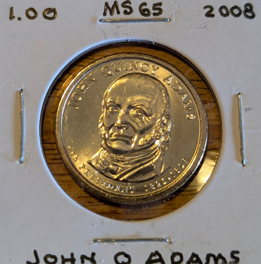 2008 John Quincy Adams Presidential Uncirculated Dollar Coin in mint condition.