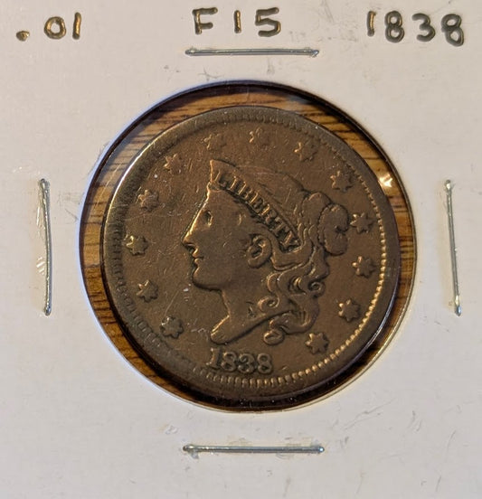 1838 Matron Head Modified Large Cent showcasing intricate design.