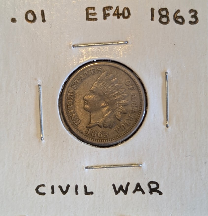 1863 Indian Head Cent, Civil War era, superb condition coin.
