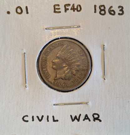 1863 Indian Head Cent, Civil War era, superb condition coin.
