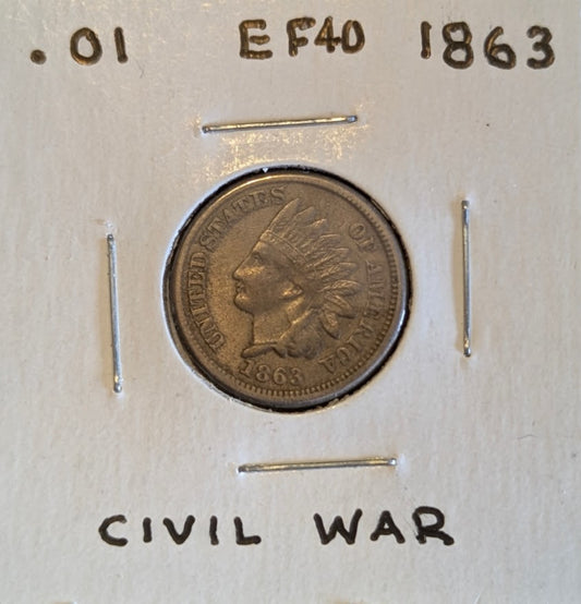1863 Indian Head Cent, Civil War era, superb condition coin.