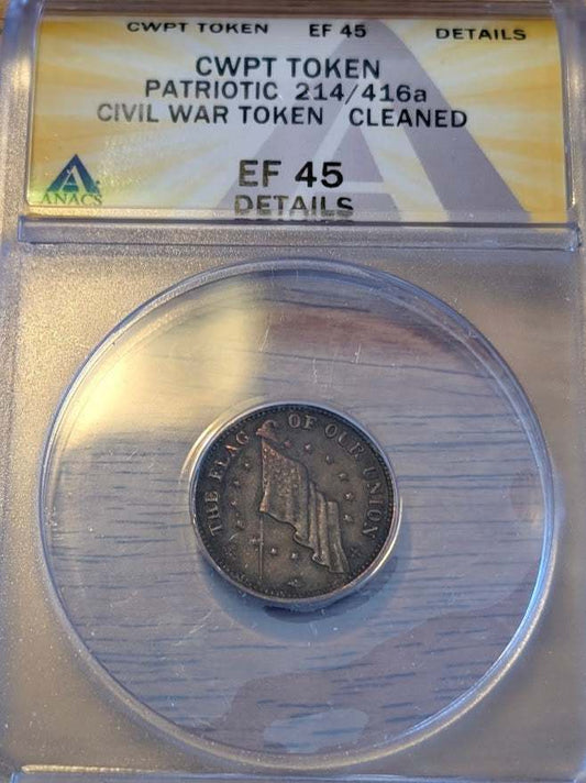 No Date Fuld 214/146a "Flag of Our Nation" Civil War Token, high grade, featuring American flag design.