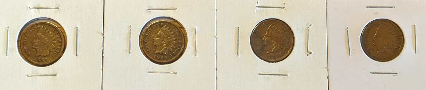 24hr Auction Item: 1894, 1889, 1905, & 1907 Indian Head Cents (Lot of 4 Coins)