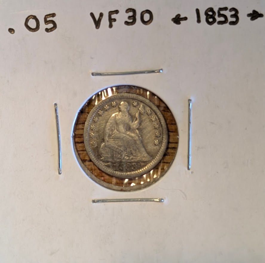 1853 Seated Liberty Half Dime with Arrows in Very Fine condition.