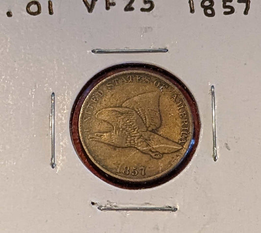 1857 Flying Eagle Cent coin in very fine condition showing eagle design and date