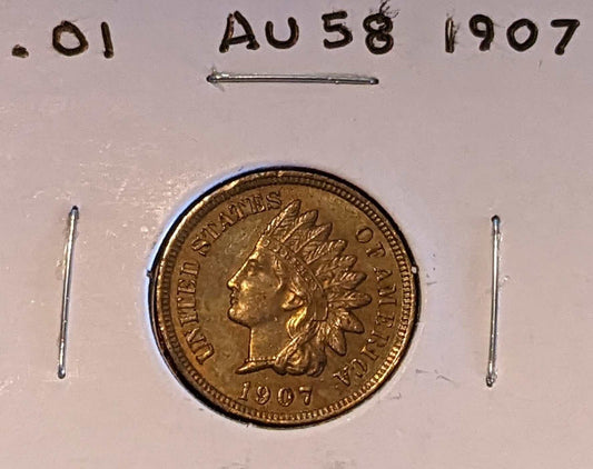 1907 Indian Head Cent copper coin featuring Liberty with Native American headdress United States of America design