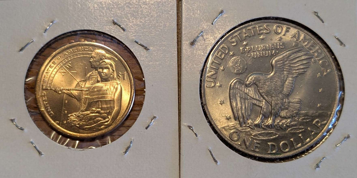 2014 Sacagawea $1 & 1972 Eisenhower $1 – MINT Pair