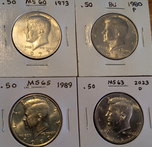Kennedy Half Dollar Mini-Set (1973, 1980-P, 1989, 2023-D)