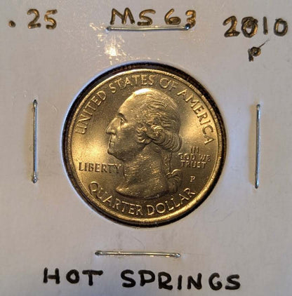 2010-P America the Beautiful Quarter Hot Springs National Park uncirculated MS63 coin front view