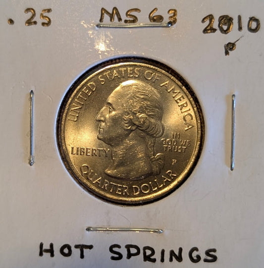 2010-P America the Beautiful Quarter Hot Springs National Park uncirculated MS63 coin front view