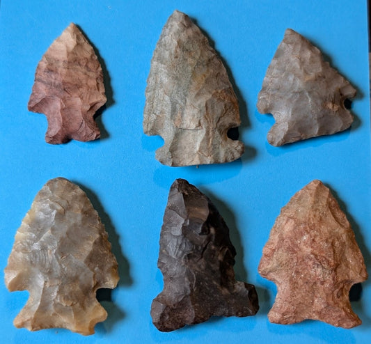 Set of 6 Authentic Native American Arrowheads — Colorful Flint & Chert — Ohio/Midwest Collection