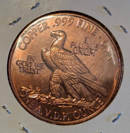 1907 Indian Head $2.50 Quarter Eagle Copper Medal - .999 Fine