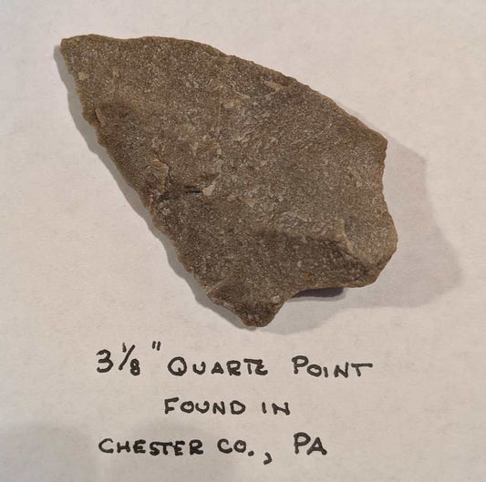 3⅛ inch quartz projectile point with percussion flaking from Chester County, Pennsylvania