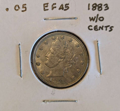 1883 Liberty Head V Nickel No Cents variety XF45 coin front and back views