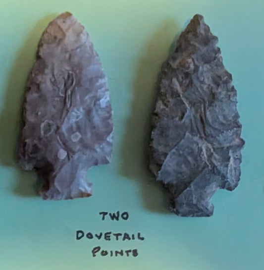 Pair of authentic Dovetail Projectile Points made from flint with distinct flaking and dovetail bases