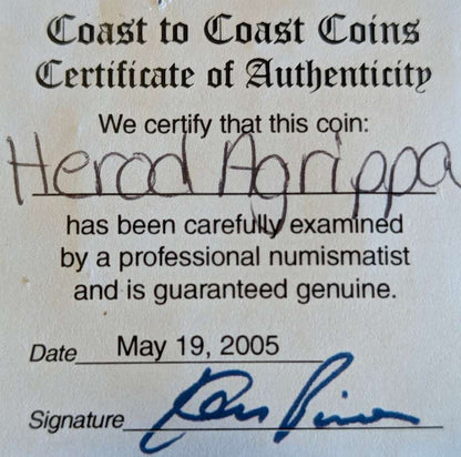 Herod Agrippa I Bronze Prutah (37–44 AD) – Biblical Era Roman Judaea Coin – Certified Authentic
