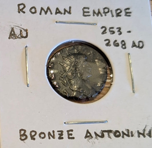 Roman Empire bronze Antoninianus coin AD 253–268 with emperor bust and soldier reverse