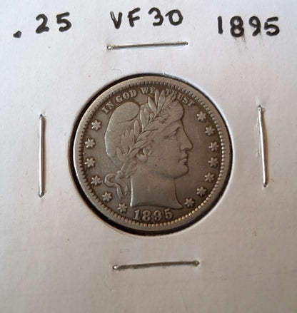1895 Barber Quarter silver coin 1895 very fine details strong strike classic type