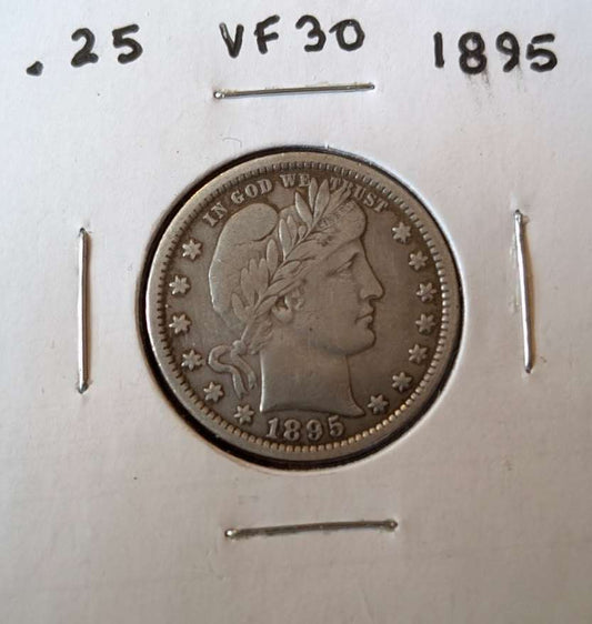 1895 Barber Quarter silver coin very fine details strong strike classic U.S. coin