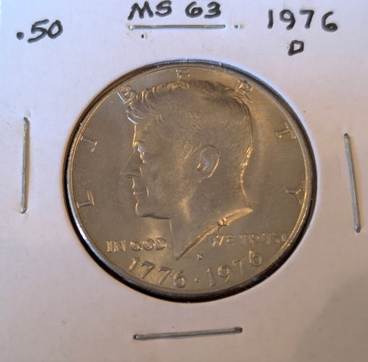 1976-D Bicentennial Kennedy Half Dollar Brilliant Uncirculated coin with strong luster and crisp details