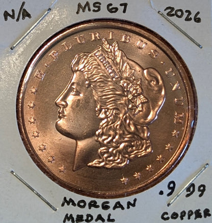 2026 Morgan Design 1 oz .999 copper round MS67 Morgan Dollar tribute medal with Liberty and eagle design