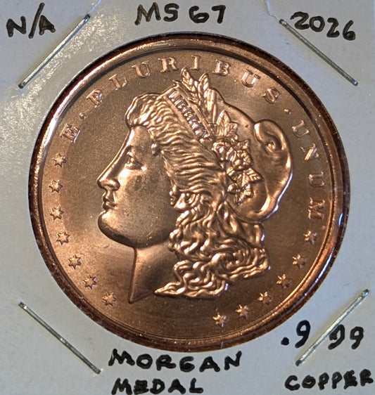 2026 Morgan Design 1 oz .999 copper round MS67 Morgan Dollar tribute medal with Liberty and eagle design