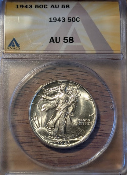 1943 Walking Liberty Half Dollar ANACS AU58 – Choice AU Silver Half Dollar