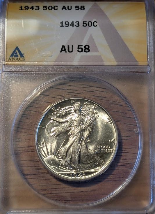 1943 Walking Liberty Half Dollar ANACS AU58 – Choice AU Silver Half Dollar