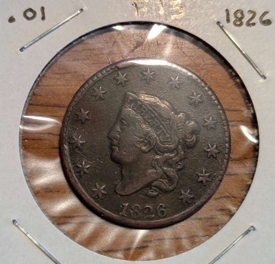 1826 Coronet Head Large Cent – Reverse showing ONE CENT wreath design