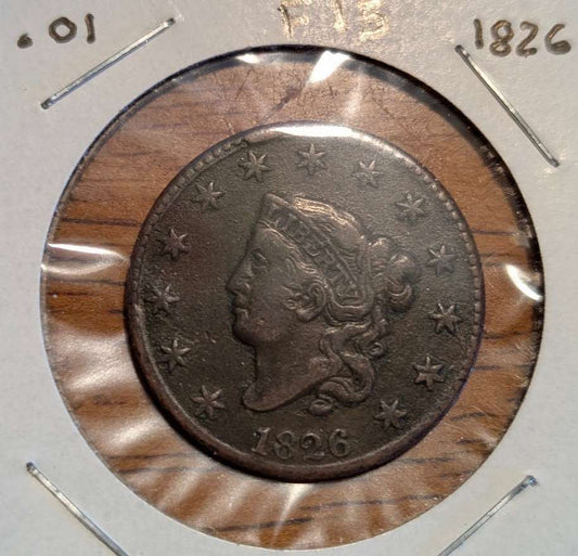 1826 Coronet Head Large Cent – Reverse showing ONE CENT wreath design