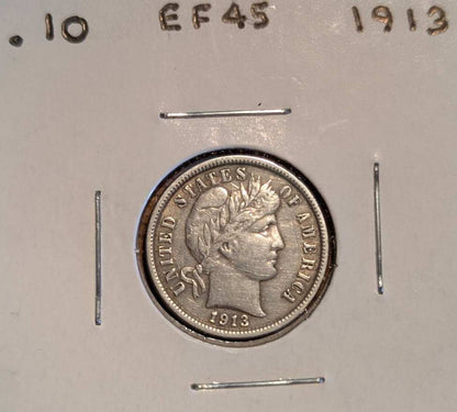 1913 Barber Dime – Obverse showing Liberty portrait, stars, and date