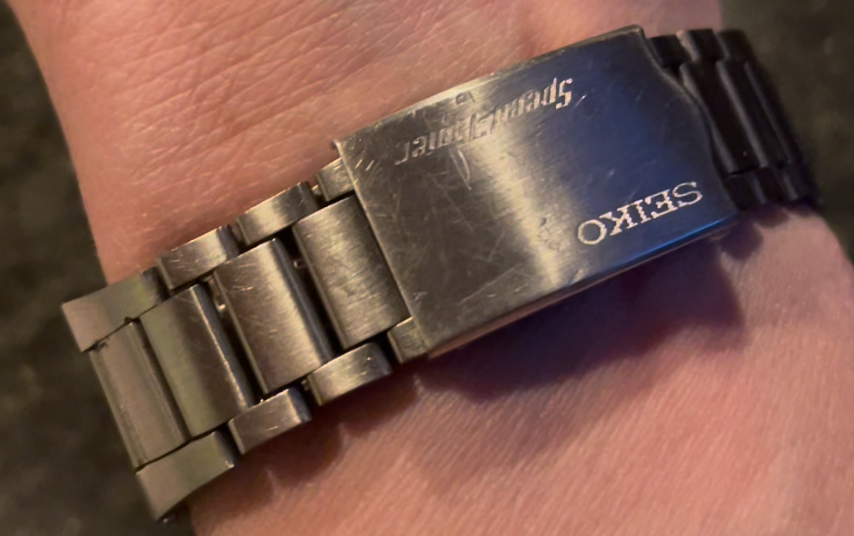 SEIKO Speedtimer 6138-0040 BULLHEAD Chronograph watch clasp on wrist.
