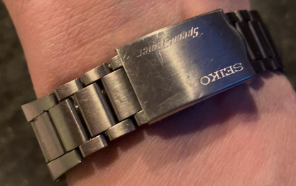 SEIKO Speedtimer 6138-0040 BULLHEAD Chronograph watch clasp on wrist.